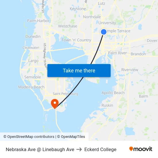 Nebraska Ave @ Linebaugh Ave to Eckerd College map