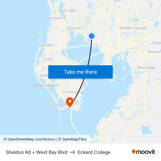 Sheldon Rd + West Bay Blvd to Eckerd College map