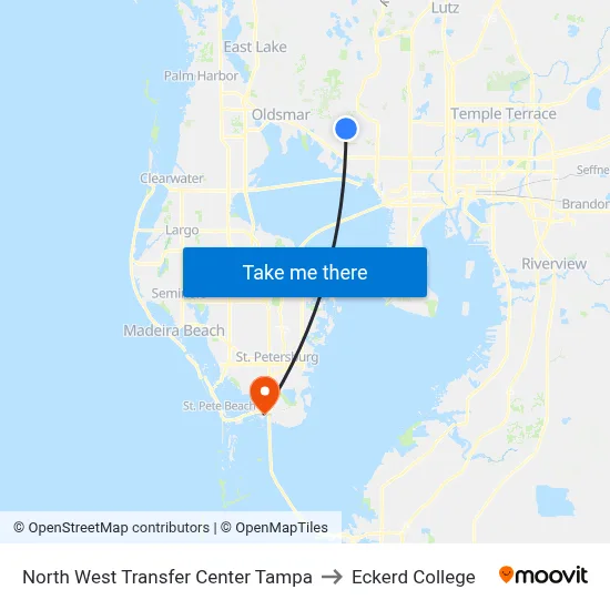 North West Transfer Center Tampa to Eckerd College map