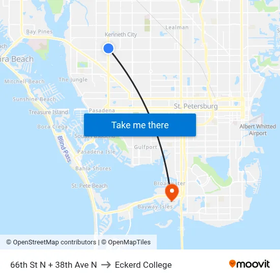 66th St N + 38th Ave N to Eckerd College map
