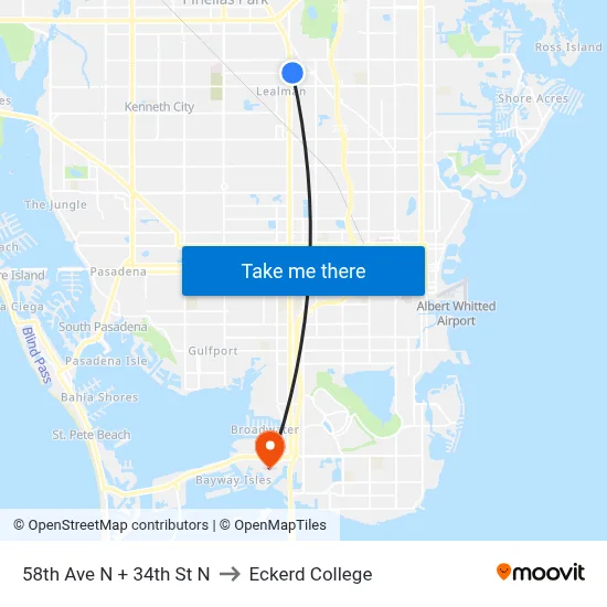 58th Ave N + 34th St N to Eckerd College map