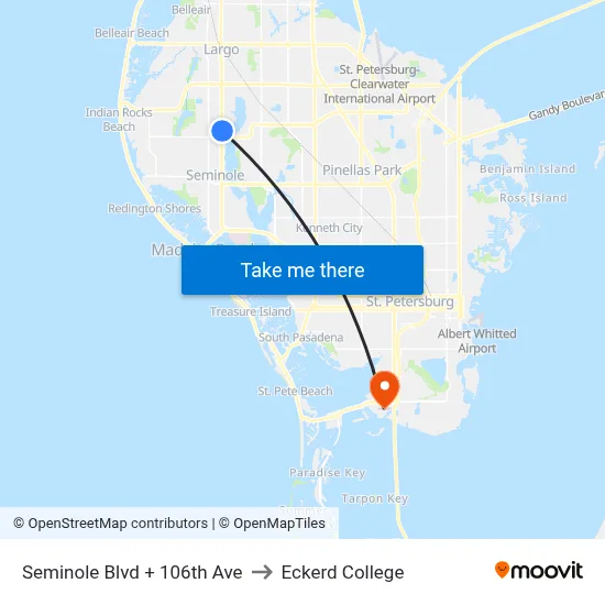 Seminole Blvd + 106th Ave to Eckerd College map