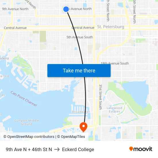 9th Ave N + 46th St N to Eckerd College map