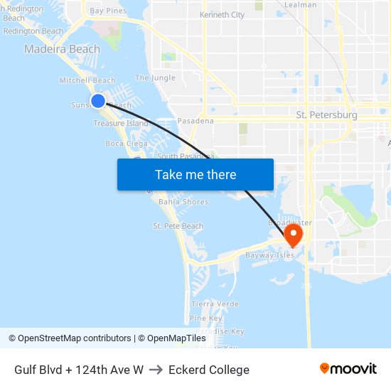 Gulf Blvd + 124th Ave W to Eckerd College map