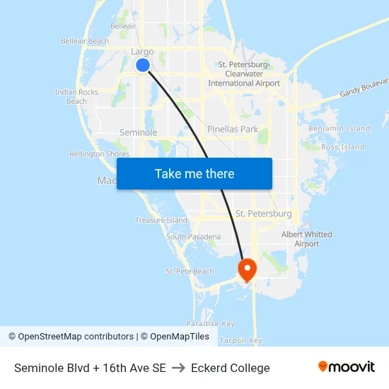 Seminole Blvd + 16th Ave SE to Eckerd College map