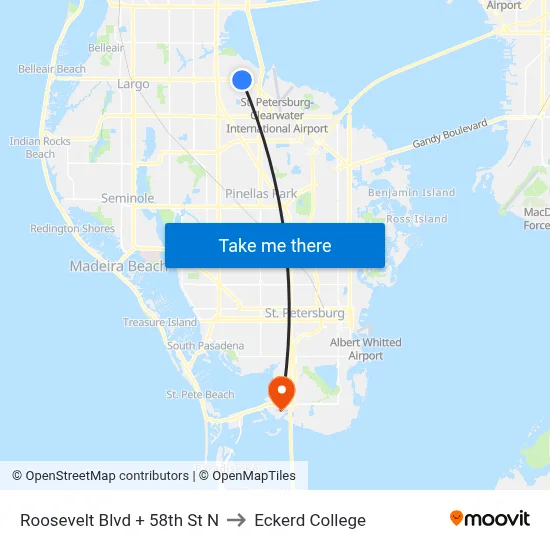 Roosevelt Blvd + 58th St N to Eckerd College map