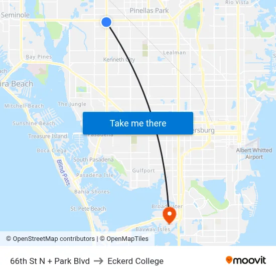 66th St N + Park Blvd to Eckerd College map