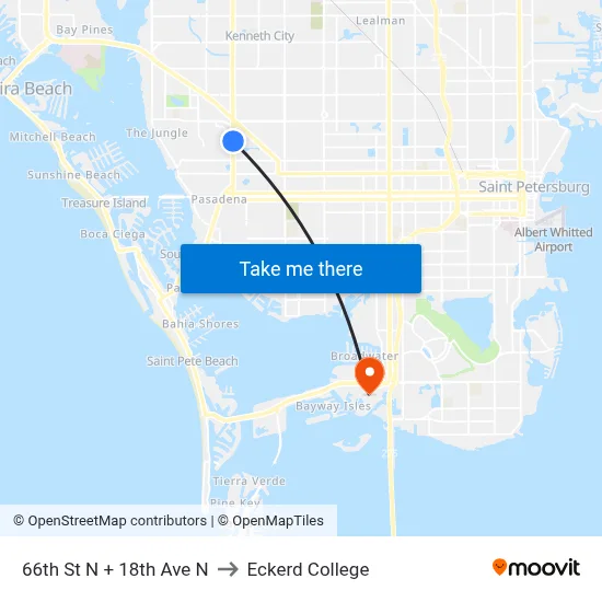 66th St N + 18th Ave N to Eckerd College map
