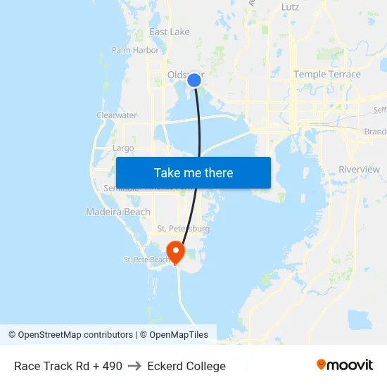 Race Track Rd + 490 to Eckerd College map