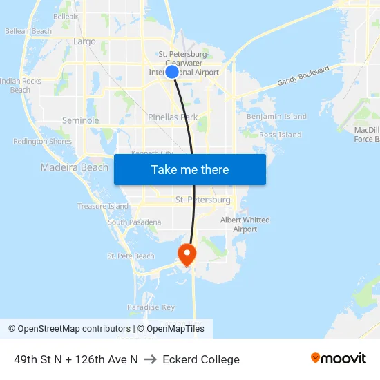49th St N + 126th Ave N to Eckerd College map