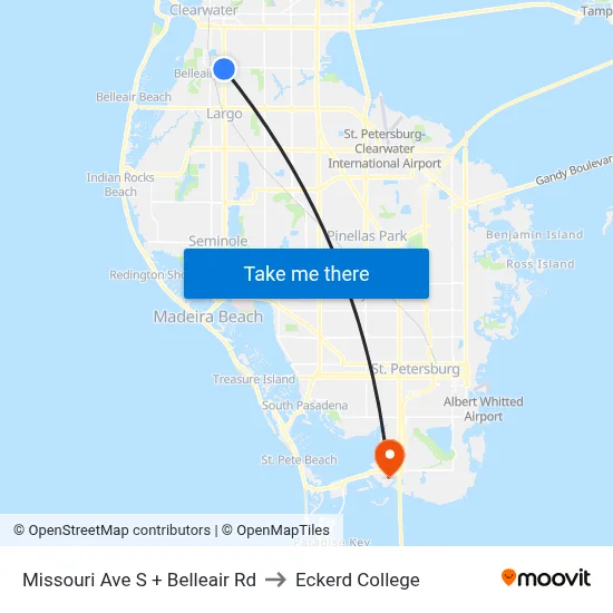 Missouri Ave S + Belleair Rd to Eckerd College map