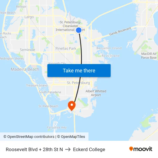Roosevelt Blvd + 28th St N to Eckerd College map