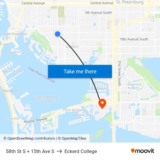 58th St S + 15th Ave S to Eckerd College map