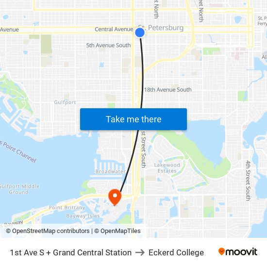 1st Ave S + Grand Central Station to Eckerd College map