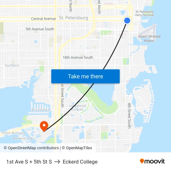 1st Ave S + 5th St S to Eckerd College map