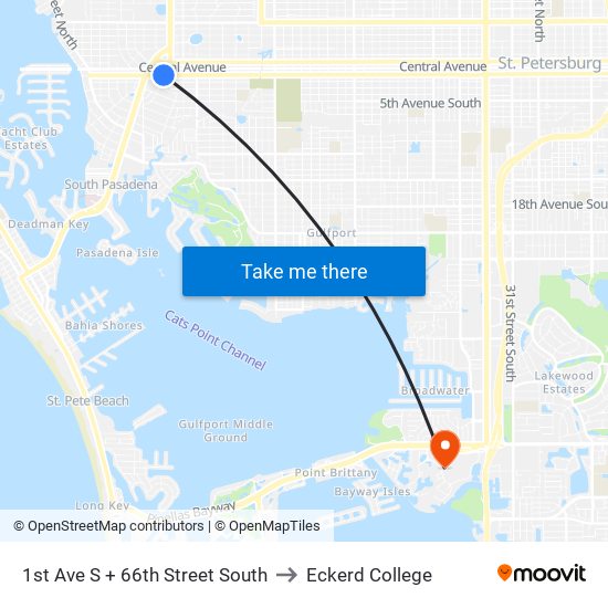 1st Ave S + 66th Street South to Eckerd College map