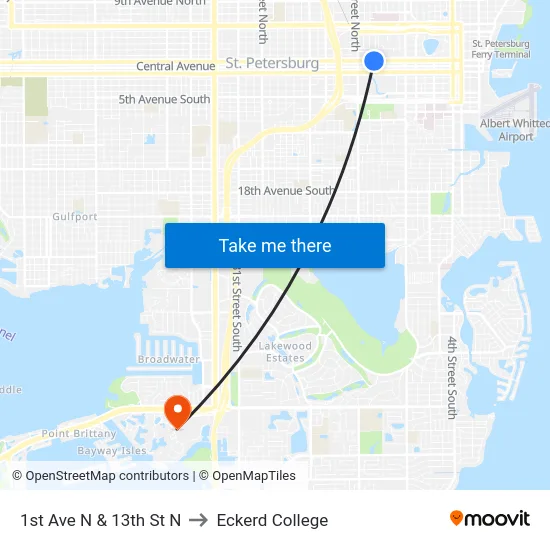 1st Ave N & 13th St N to Eckerd College map