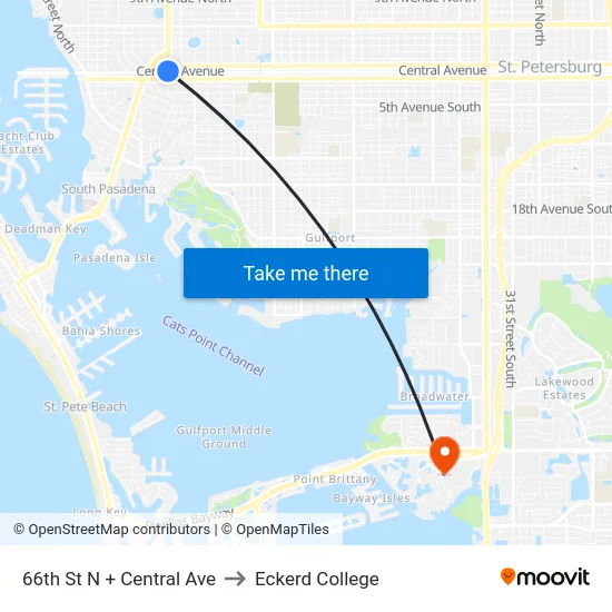 66th St N + Central Ave to Eckerd College map