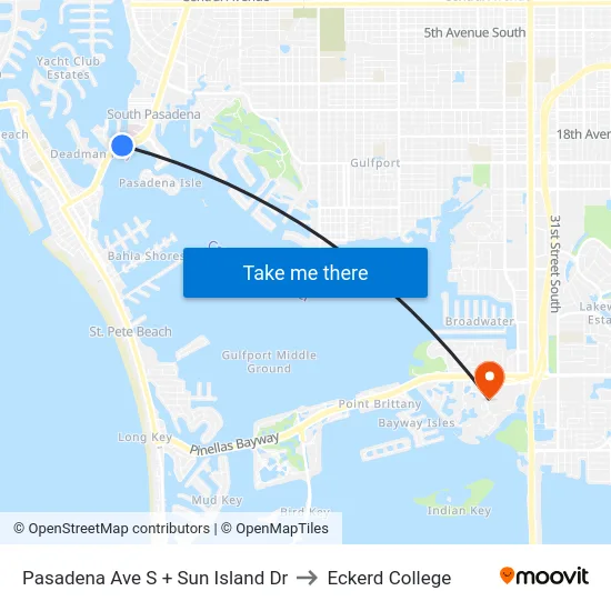 Pasadena Ave S + Sun Island Dr to Eckerd College map