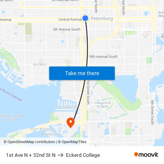 1st Ave N + 32nd St N to Eckerd College map