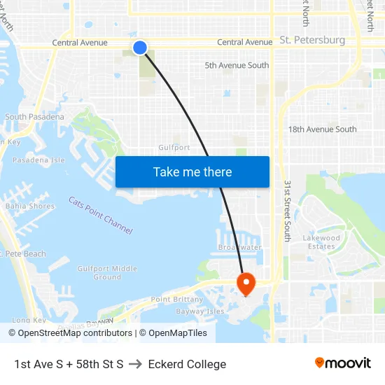 1st Ave S + 58th St S to Eckerd College map