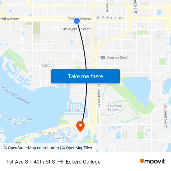 1st Ave S + 40th St S to Eckerd College map