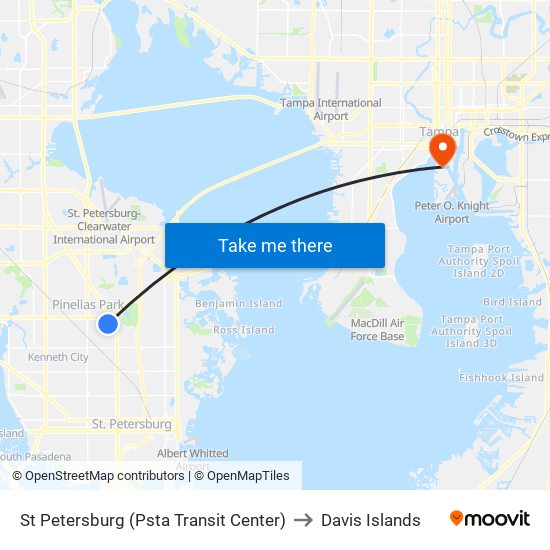 St Petersburg (Psta Transit Center) to Davis Islands map