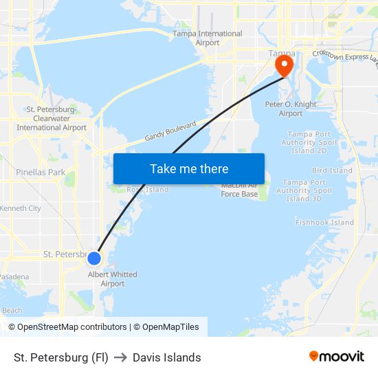 St. Petersburg (Fl) to Davis Islands map