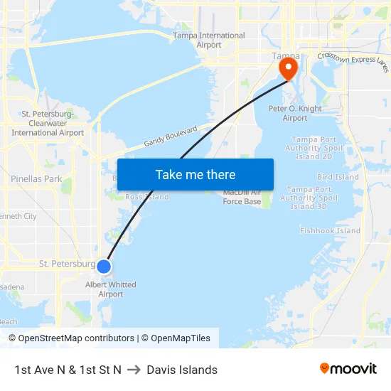 1st Ave N & 1st St N to Davis Islands map