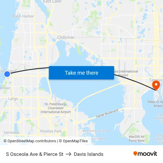 S Osceola Ave & Pierce St to Davis Islands map