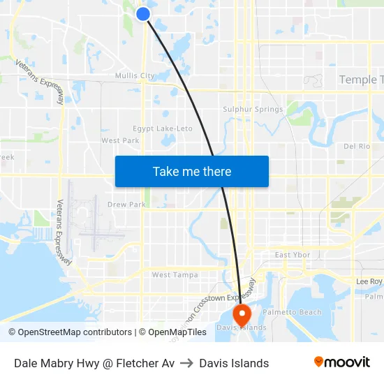 Dale Mabry Hwy @ Fletcher Av to Davis Islands map