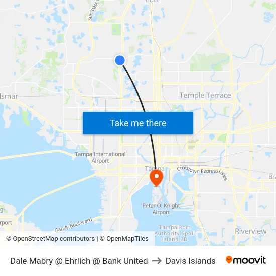 Dale Mabry @ Ehrlich @ Bank United to Davis Islands map