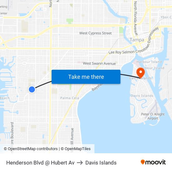 Henderson Blvd @ Hubert Av to Davis Islands map