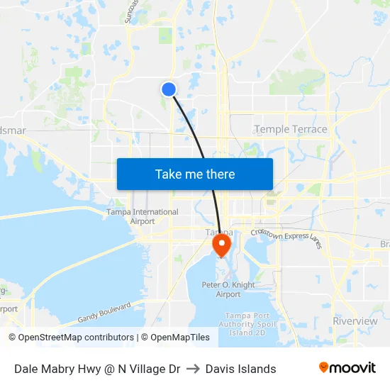 Dale Mabry Hwy @ N Village Dr to Davis Islands map