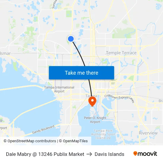 Dale Mabry @ 13246 Publix Market to Davis Islands map
