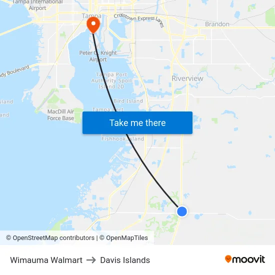 Wimauma Walmart to Davis Islands map