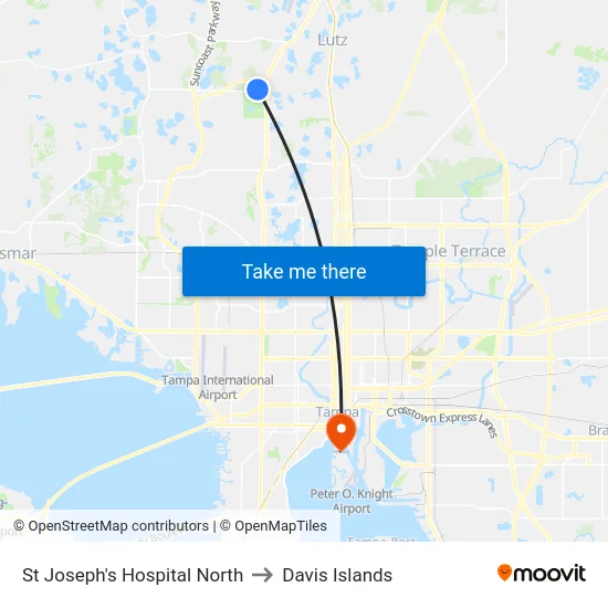 St Joseph's Hospital North to Davis Islands map