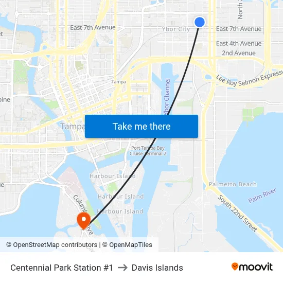 Centennial Park Station #1 to Davis Islands map