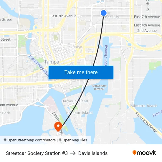 Streetcar Society Station #3 to Davis Islands map