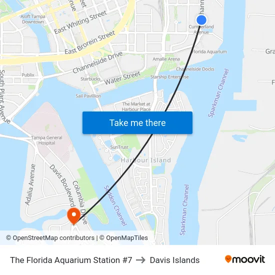 The Florida Aquarium Station #7 to Davis Islands map