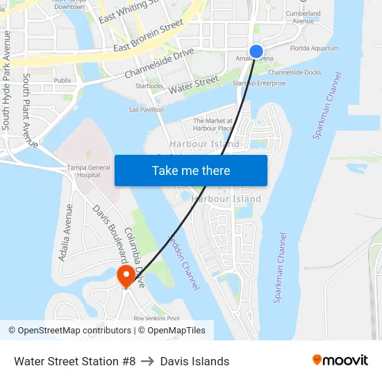 Water Street Station #8 to Davis Islands map