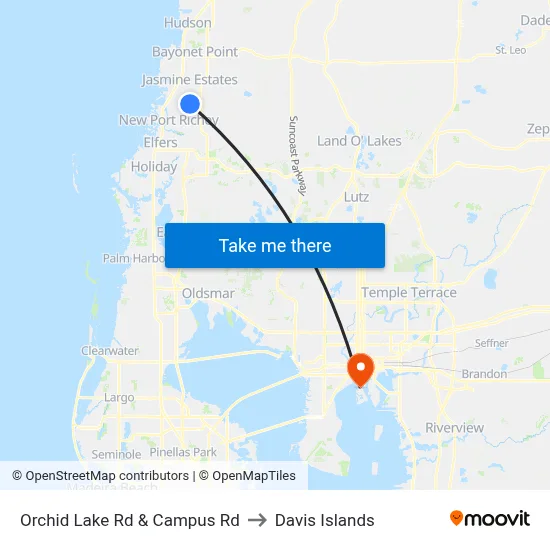 Orchid Lake Rd & Campus Rd to Davis Islands map
