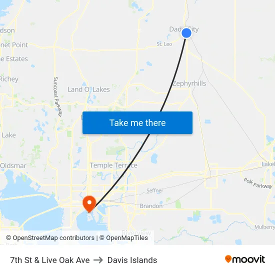 7th St & Live Oak Ave to Davis Islands map