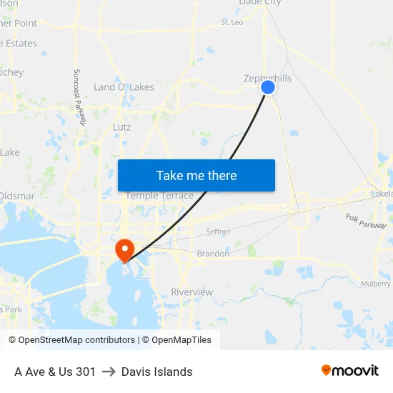 A Ave & Us 301 to Davis Islands map