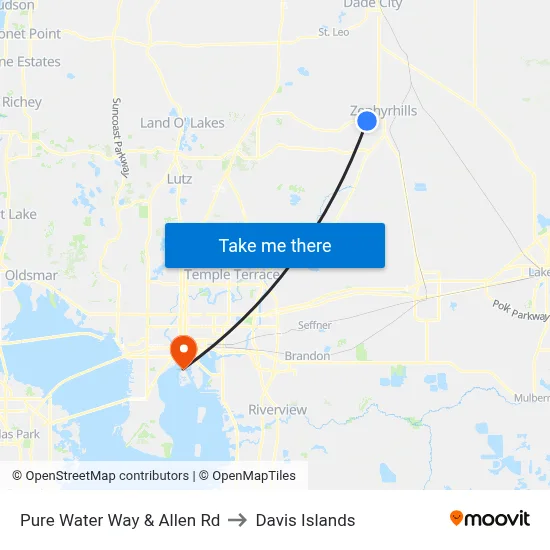 Pure Water Way & Allen Rd to Davis Islands map