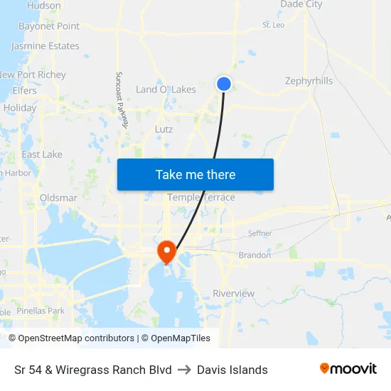 Sr 54 & Wiregrass Ranch Blvd to Davis Islands map