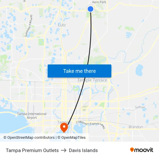 Tampa Premium Outlets to Davis Islands map