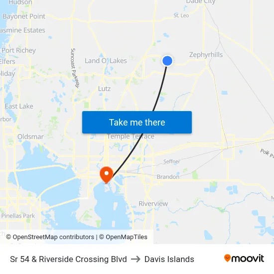 Sr 54 & Riverside Crossing Blvd to Davis Islands map