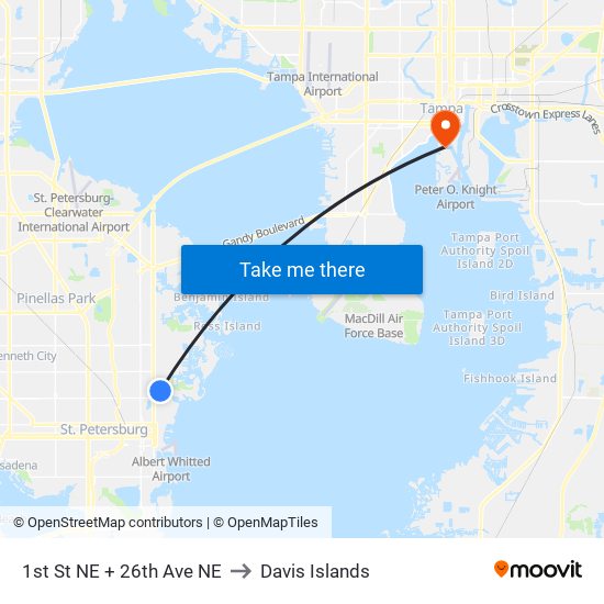 1st St NE + 26th Ave NE to Davis Islands map