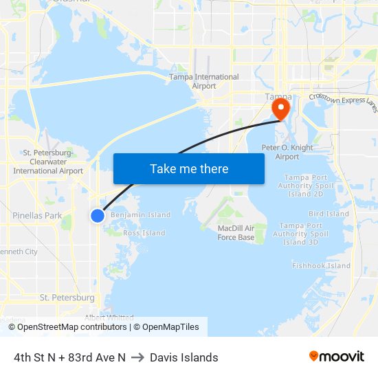 4th St N + 83rd Ave N to Davis Islands map